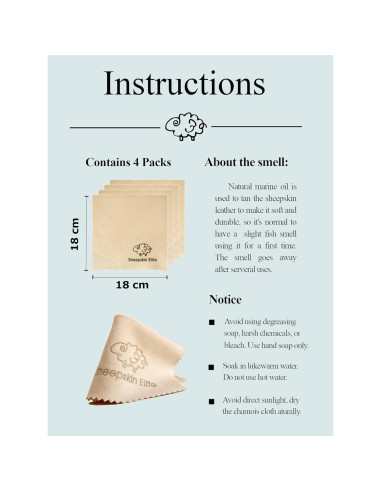 Paño de limpieza de gamuza natural Sheepskin Elite 4 piezas