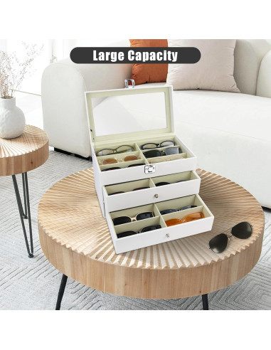 Estuche Organizador de Gafas de Sol Cuero 18 Compartimentos