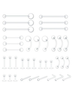 Set 36 Retenedores de Piercing Transparentes Bioflex Hipoalergénicos