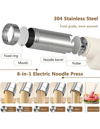 Máquina de Pasta Eléctrica Portátil UFAGFDA 5-en-1 Acero Inoxidable