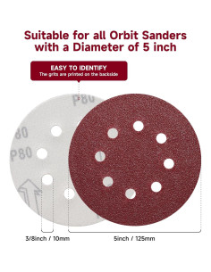 165 Discos de Lijado 5 Pulgadas POTUINOM Grano Variado 2