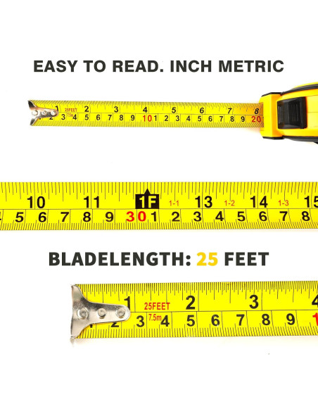 Cinta Métrica 7.6m Yekepal Retráctil con Bloqueo Automático