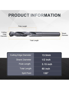 Broca HSS 13.5mm uxcell Mango Reducido Nitrurado Negro 2