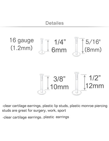 Pendientes Transparentes MODRSA 16g para Cartílago y Labret