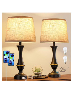 Juego de 2 Lámparas Táctiles Seealle con USB C+A Regulable