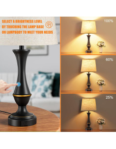 Juego de 2 Lámparas Táctiles Seealle con USB C+A Regulable 2