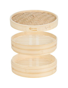 Vaporizador de Bambú Motomori 30.5 cm con Tapa - Ideal para Dumplings 2