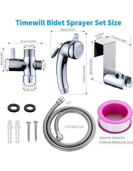 Rociador de Bidet de Mano Timewill con Manguera 120 cm