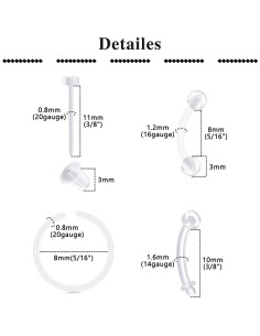 Pendientes Transparentes QWALIT 20g y 18g para Nariz y Cartílago 2