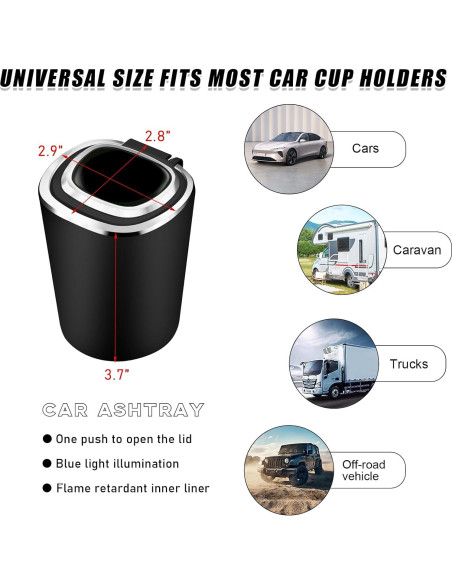 Cenicero de coche Ohleats con luz LED y tapa a prueba de olores