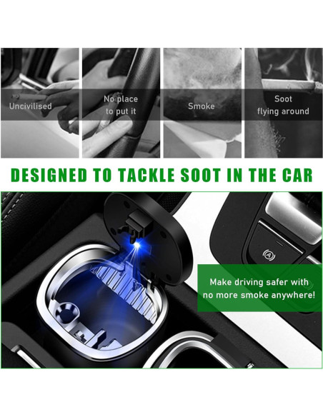 Cenicero de coche Ohleats con luz LED y tapa a prueba de olores