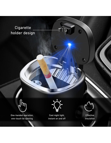 Cenicero de coche Ohleats con luz LED y tapa a prueba de olores
