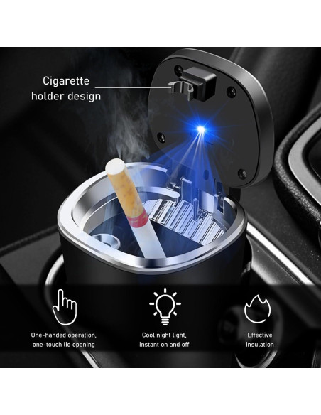 Cenicero de coche Ohleats con luz LED y tapa a prueba de olores