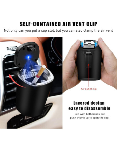 Cenicero de coche Ohleats con luz LED y tapa a prueba de olores
