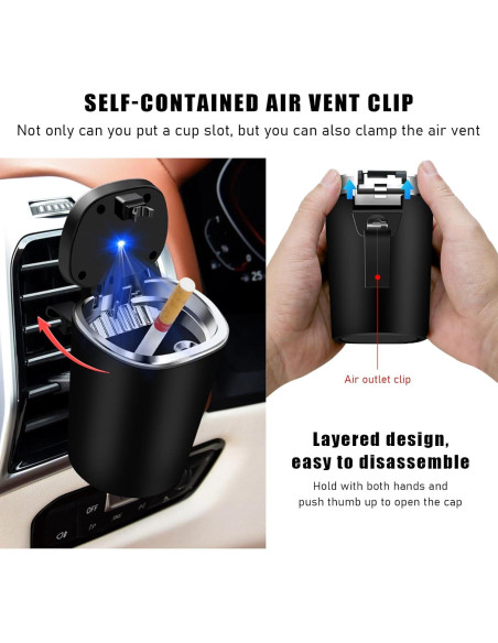 Cenicero de coche Ohleats con luz LED y tapa a prueba de olores