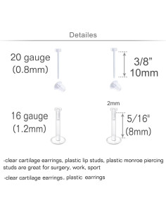 Anillos y Studs de Nariz Transparentes MODRSA - 8 Piezas 16g 18g 20g 2