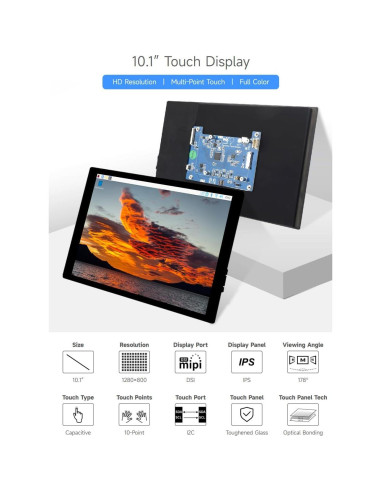 Pantalla Táctil Capacitiva Waveshare 10.1" 1280x800 IPS DSI
