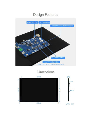 Pantalla Táctil Capacitiva Waveshare 10.1" 1280x800 IPS DSI
