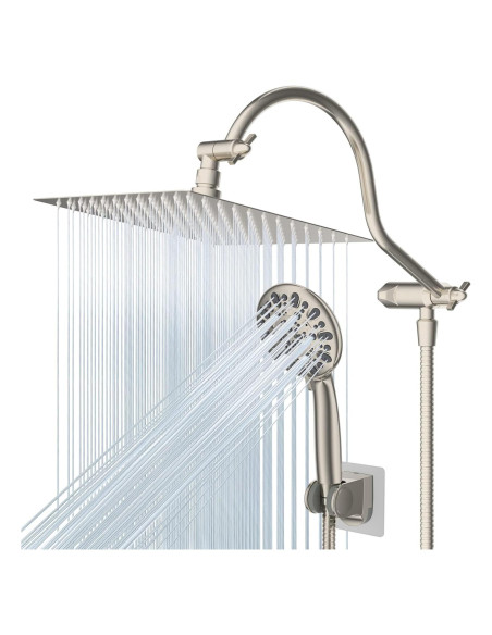 Cabezal de Ducha Hibbent 8'' Lluvia y Mano, 7 Configuraciones