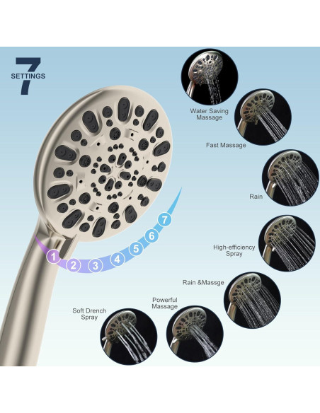 Cabezal de Ducha Hibbent 8'' Lluvia y Mano, 7 Configuraciones