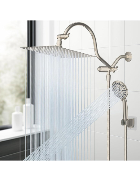 Cabezal de Ducha Hibbent 8'' Lluvia y Mano, 7 Configuraciones