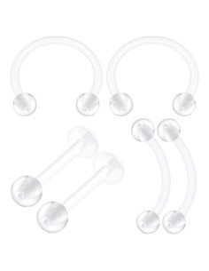 6 Piezas Retenedores de Piercing Bioflex 16g 10mm Claro