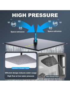 Cabezal de Ducha Hiendure 30.48 cm Acero Inoxidable Negro Mate 2