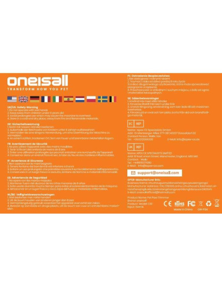 Cortapelos Inalámbrico para Perros Oneisall C61 - Bajo Ruido