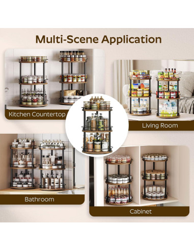 Estante de Especias Giratorio YATINEY 3 Niveles Marrón Rústico