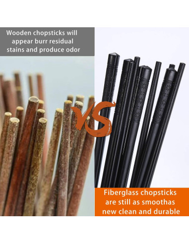 10 Pares de Palillos de Fibra de Vidrio Lusanville 24.1 cm Antideslizantes