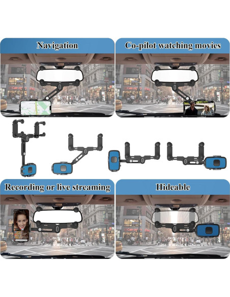 Soporte para Teléfono en Espejo Retrovisor JDHDL Ajustable Azul