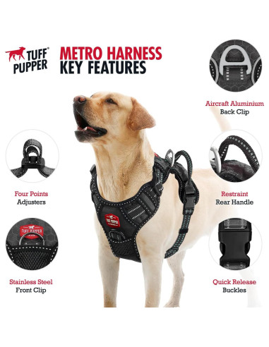 Arnés para Perros Tuff Pupper Pequeño Negro Acolchado Reflectante