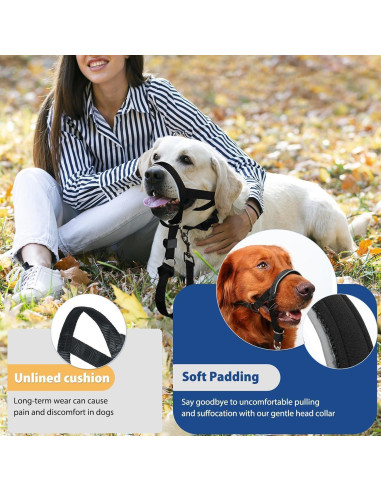 Collar de Cabeza BARKLESS M Negro para Perros Sin Tirones