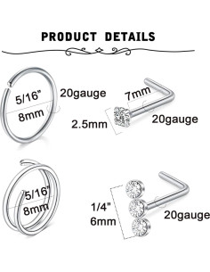 Anillos de Nariz MODRSA 20g Acero Quirúrgico Plata 8mm 10mm 2