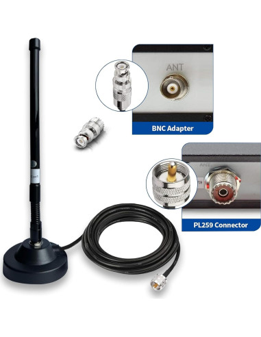 Antena CB Magnética GTOMNI 27MHz con Cable RG58 5m y Adaptador BNC