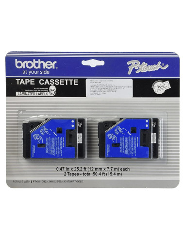 Cinta Brother TC-20 1.19 cm x 7.67 m Negra sobre Blanca