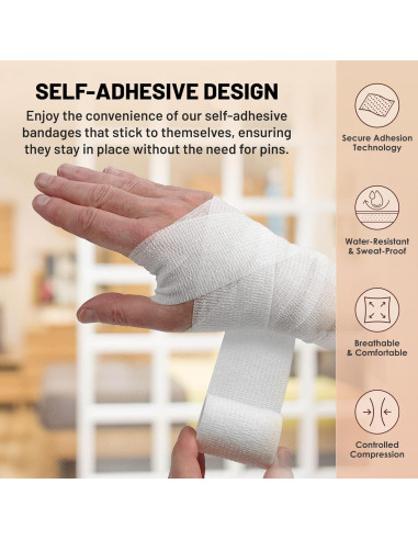 Cinta Cohesiva Autoadherente MEDca - 6 Rollos 5 cm x 4.57 m