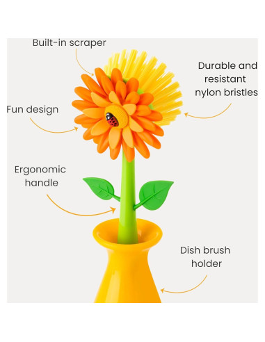 Cepillo de Platos Vigar Flower Power Naranja 25.4 cm 2 Piezas