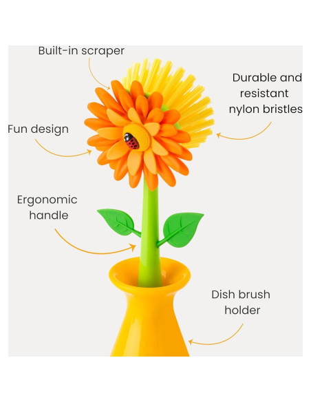 Cepillo de Platos Vigar Flower Power Naranja 25.4 cm 2 Piezas