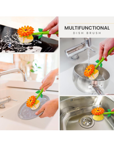 Cepillo de Platos Vigar Flower Power Naranja 25.4 cm 2 Piezas