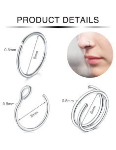 Anillos de Nariz Acero Inoxidable 20G Incaton 24 Piezas Oro 2