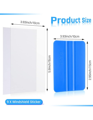 9 Hojas Aplicador Calcomanías Parabrisas Zonon PVC 10x15 cm