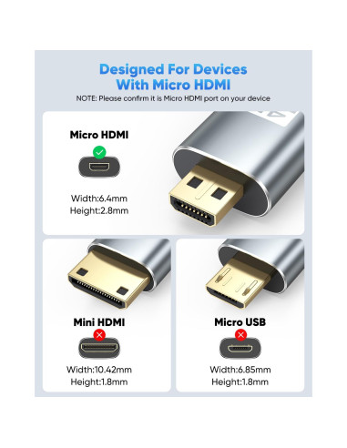 Cable Micro HDMI a HDMI 1.83m ZeniKon 4K 60Hz Trenzado Nylon