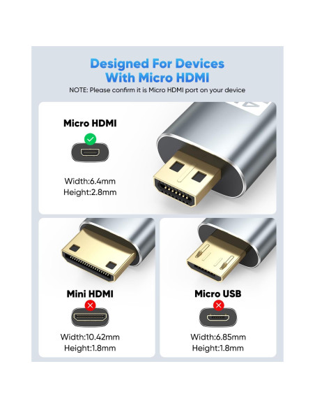 Cable Micro HDMI a HDMI 1.83m ZeniKon 4K 60Hz Trenzado Nylon