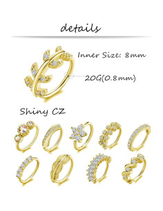 Aros de Nariz Tornito 10Pcs Oro Plata Rosa 20G CZ 2
