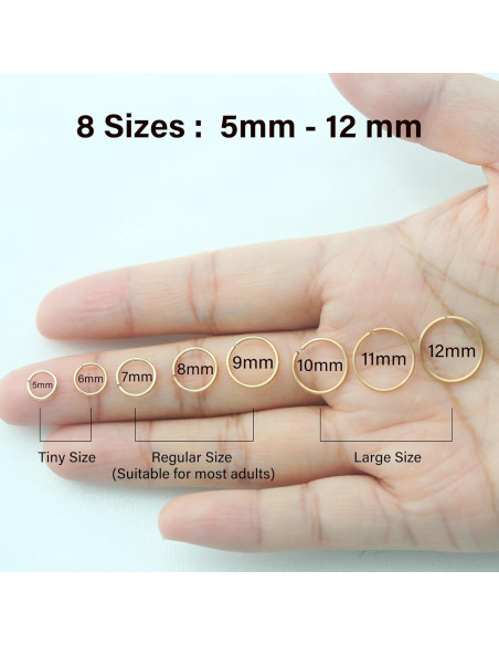 Aro de Nariz Dorado 14K Hipoalergénico 22g 7mm Unisex