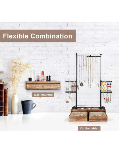 Organizador de Joyería Olakee - Caja de Madera 2 Capas con Soporte