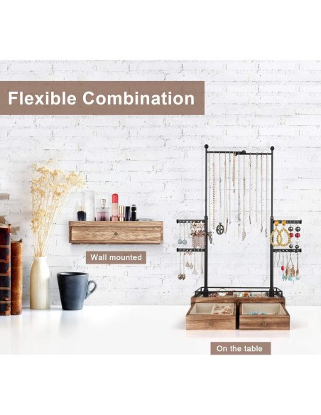 Organizador de Joyería Olakee - Caja de Madera 2 Capas con Soporte