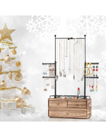 Organizador de Joyería Olakee - Caja de Madera 2 Capas con Soporte