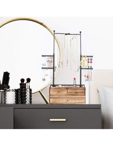 Organizador de Joyería Olakee - Caja de Madera 2 Capas con Soporte